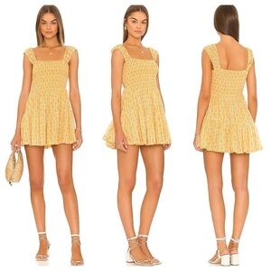FREE PEOPLE | Sweet Annie Sunshine Combo Fit & Flare Smocked Mini Dress Size XS